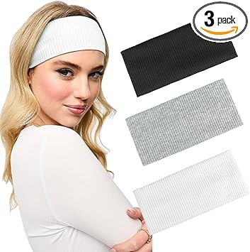 Blooms Blooms 9cm Wide Headbands for Women and Girls Running Black Headband Stretch Head Band Jersey Hairband for Sports Yoga Black Grey White  - Image 1