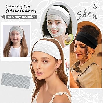 Blooms Blooms 9cm Wide Headbands for Women and Girls Running Black Headband Stretch Head Band Jersey Hairband for Sports Yoga Black Grey White  - Image 3