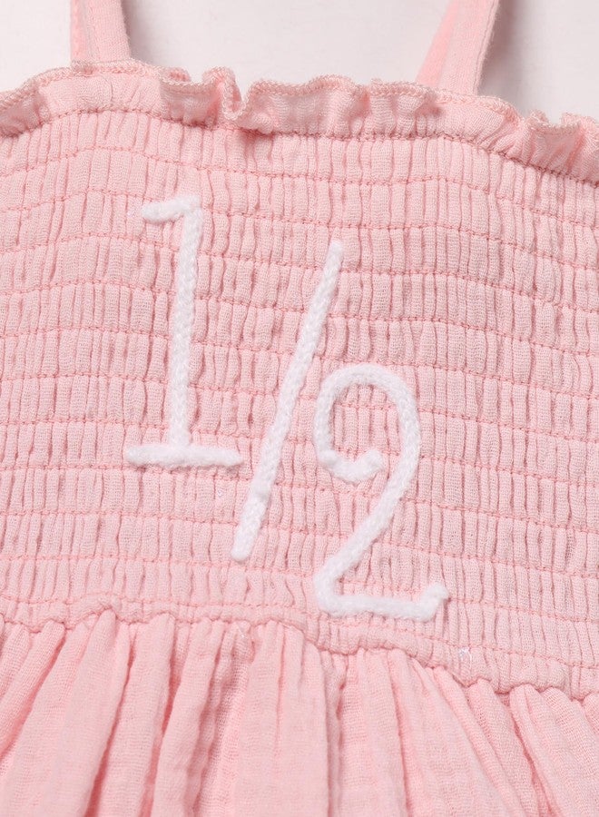 IMEKIS Half Birthday Outfit Girl: Halfway to One Cake Smash Photoshoot Toddler Baby Fairy Boho Bubble Romper Summer Smocked Dress Clothes Pink 1/2 6-9 Months - Image 5