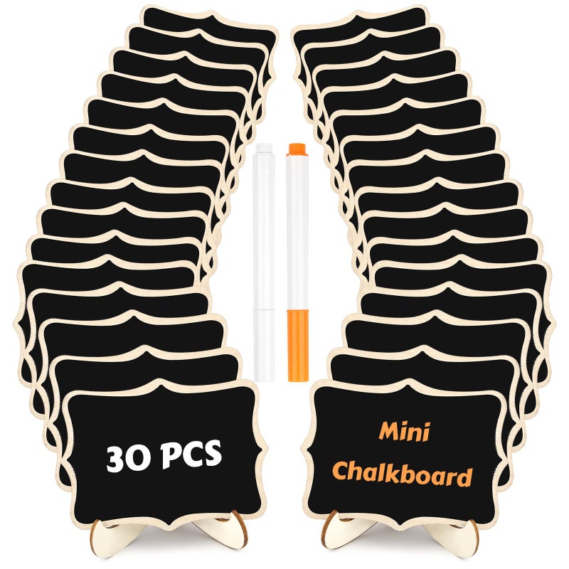 Mowpog 30 Pack Mini Wooden Chalkboard Signs With Easel Stand  Reusable  Zero Residue Food Labels For Buffet  Wedding  Place Cards  Party And Event Decor (Polygonal) - Image 1