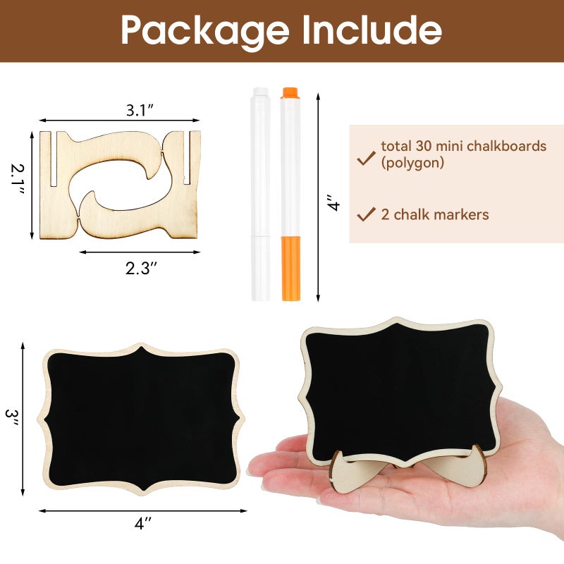Mowpog 30 Pack Mini Wooden Chalkboard Signs With Easel Stand  Reusable  Zero Residue Food Labels For Buffet  Wedding  Place Cards  Party And Event Decor (Polygonal) - Image 2