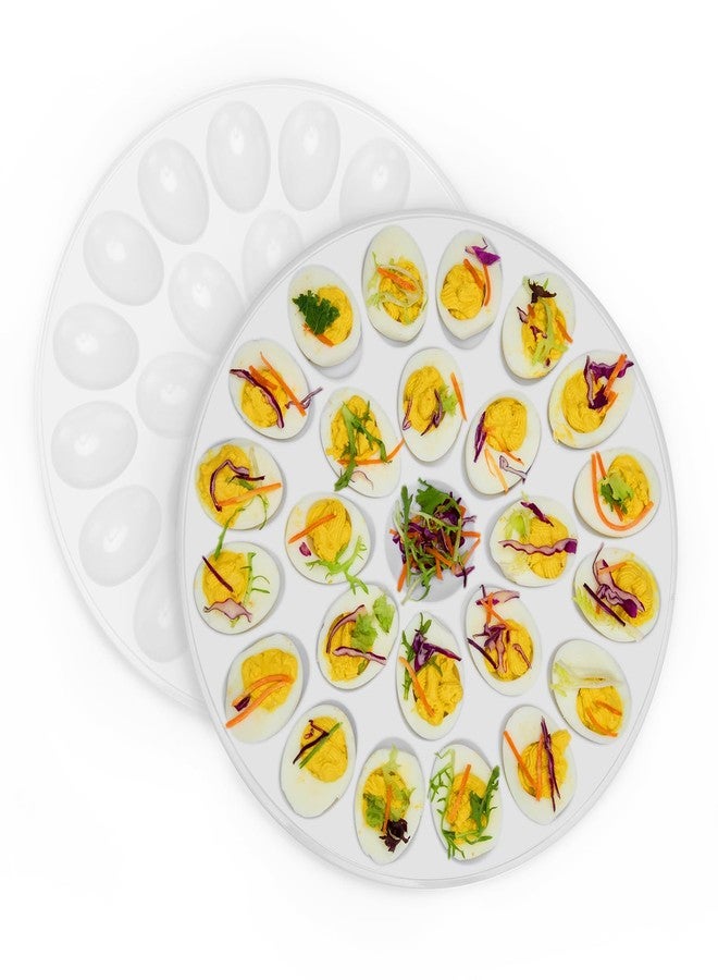 PAHTTO Deviled Egg Platter 2PACK, Deviled Egg Trays with 24 Slot Each, Egg Container for Party Display, Portable Easter Egg Holder, Dishwasher Safe Melamine, 12inch Diameter - Image 1