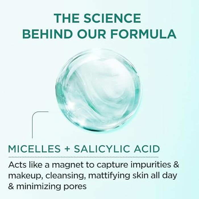 Garnier Micellar Water with Salicylic Acid, All-in-1 Mattifying Facial Cleanser and Makeup Remover for Oily and Acne Prone Skin, 13.5 Fl Oz - Image 3