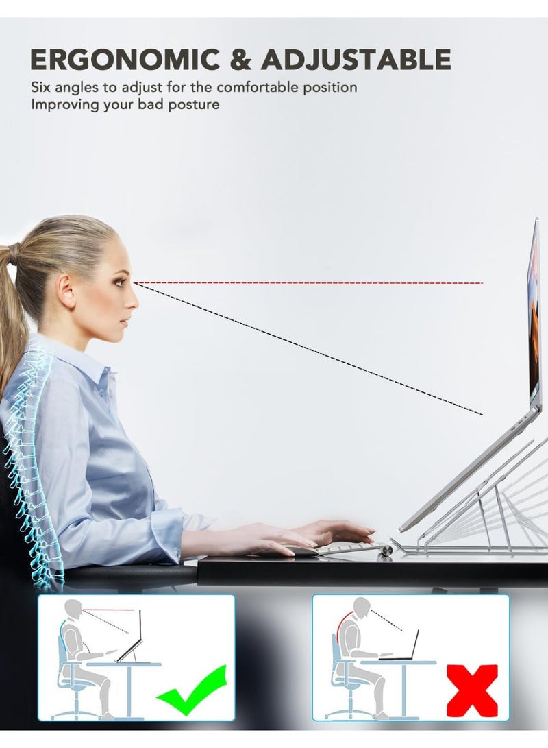 MHR Portable Laptop Stand, Adjustable Tablet Notebook Holder for iPad, MacBook Pro, Laptop Desk Riser Foldable Notebook Cooling Stand for MacBook, Dell, Asus, Lenovo, HP, Surface, Acer, Huawei - Image 2