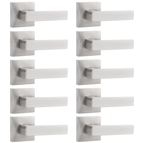 Probrico Dummy Door Handles in Satin Nickel, Half Dummy Levers Non-Turning Function Door Levers Set, Square Bar Modern Style, Universal Handing,Heavy Duty, 10 Pack (Single Side) - Image 1