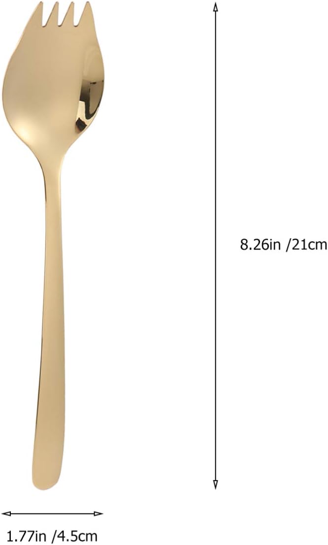 Pasta Spoon Heavy Duty Spoon Salad Spoon Fork, Stainless Steel Spork Fruit Dessert Pasta Forks Food Serving Spoon for Home Kitchen (Golden) Salad Spoon Fork Pasta Salad - Image 2
