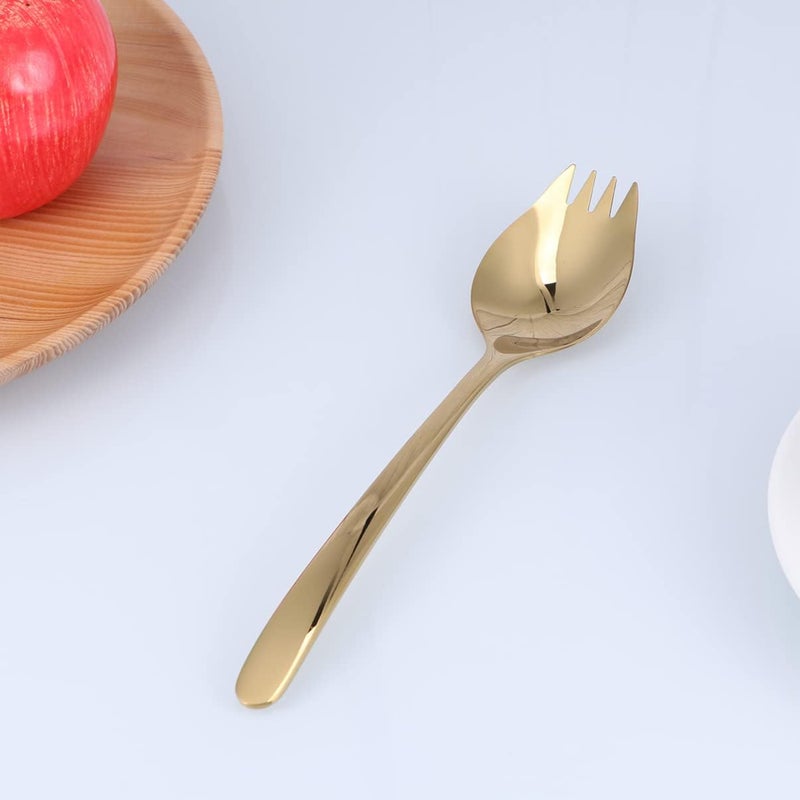 Pasta Spoon Heavy Duty Spoon Salad Spoon Fork, Stainless Steel Spork Fruit Dessert Pasta Forks Food Serving Spoon for Home Kitchen (Golden) Salad Spoon Fork Pasta Salad - Image 3