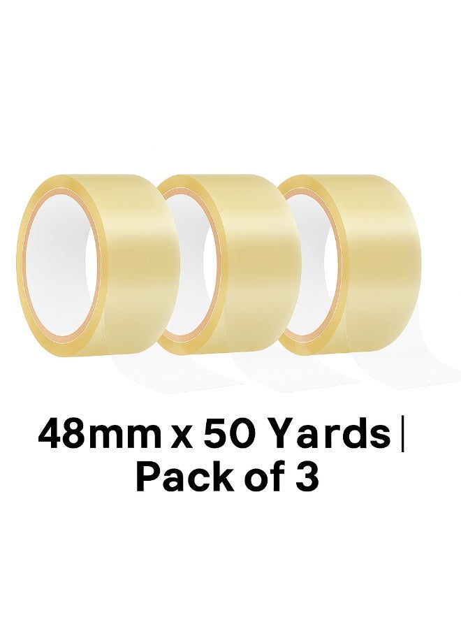 ROCO Transparent Packaging Tape Pack of 3 – 48mm × 50 Yards Each | Strong Clear Adhesive Tape for Packing, Sealing, Shipping, Office, and Industrial Use - Image 1