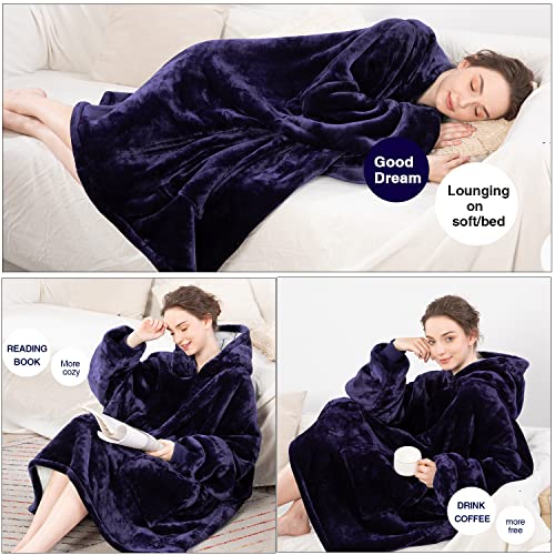 Aemicion Oversized Wearable Blanket Hoodie,Super Cozy Sherpa Hoodie Blanket, Big Thick Warm Soft Blanket Sweatshirt for Women Men-Dark Purple - Image 5