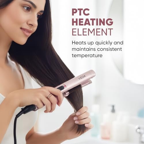 Vega K Shine Hair Straightener for Women with Keratin Infused Plates to Minimise Hair Damage, Heat upto 200°C, Power Indicator Light, Rose Gold, (VHSH-28) - Image 5