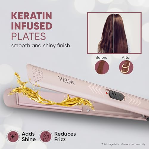 Vega K Shine Hair Straightener for Women with Keratin Infused Plates to Minimise Hair Damage, Heat upto 200°C, Power Indicator Light, Rose Gold, (VHSH-28) - Image 3