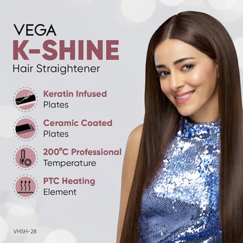 Vega K Shine Hair Straightener for Women with Keratin Infused Plates to Minimise Hair Damage, Heat upto 200°C, Power Indicator Light, Rose Gold, (VHSH-28) - Image 2