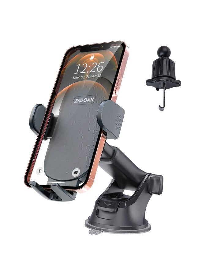AMROAH Car Phone Holder Mount Phone Mount for Car Windshield Dashboard 360° Rotation Universal Hands Free Automobile Cell Phone Holder Fit for iPhone Android and All Smartphones, Dark Black - Image 1