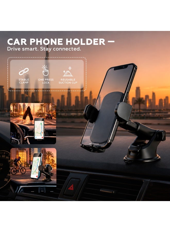 AMROAH Car Phone Holder Mount Phone Mount for Car Windshield Dashboard 360° Rotation Universal Hands Free Automobile Cell Phone Holder Fit for iPhone Android and All Smartphones, Dark Black - Image 2