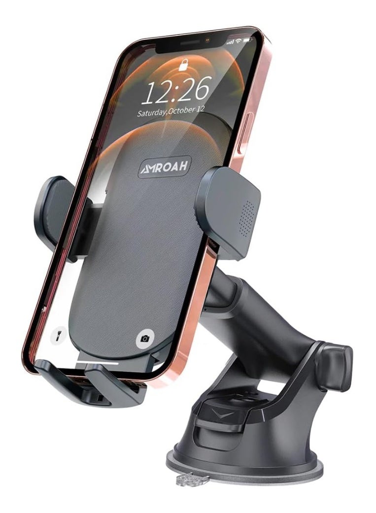 AMROAH Car Phone Holder Mount Phone Mount for Car Windshield Dashboard 360° Rotation Universal Hands Free Automobile Cell Phone Holder Fit for iPhone Android and All Smartphones, Dark Black - Image 1