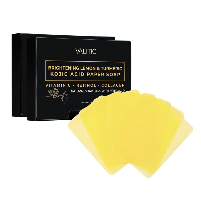 VALITIC Brightening Lemon Turmeric Kojic Acid Paper Soap  Vitamin C Retinol Collagen  Original Japanese Complex  Hyaluronic Acid Vitamin E Shea Butter Castile Olive Oil  2 Pack