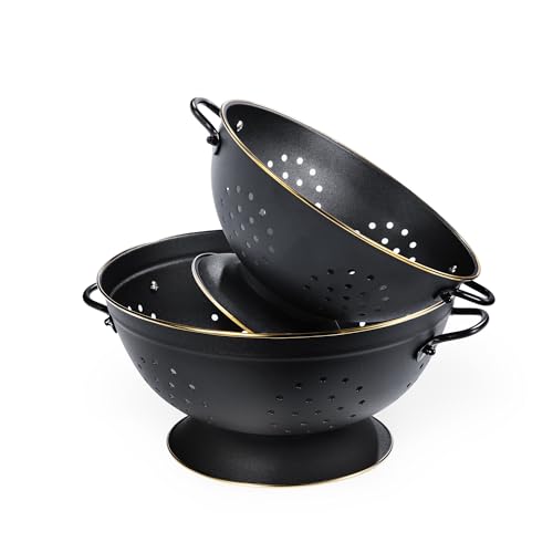 BeFare Metal Colander Set of 2, Strainer Basket with Handles perfect for Spaghetti, Pasta, Berry, Vegetable, Fruit, Solid Base Powder Coated Self-draining Kitchen Colander Bowel, 3.5 & 5 Qt, Matte Black - Image 1