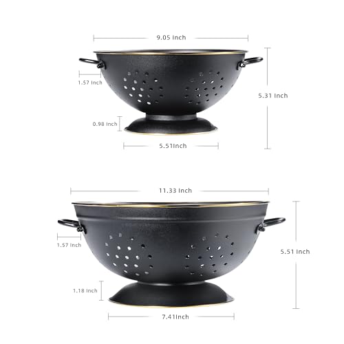 BeFare Metal Colander Set of 2, Strainer Basket with Handles perfect for Spaghetti, Pasta, Berry, Vegetable, Fruit, Solid Base Powder Coated Self-draining Kitchen Colander Bowel, 3.5 & 5 Qt, Matte Black - Image 2