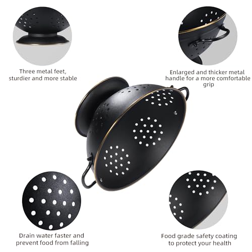 BeFare Metal Colander Set of 2, Strainer Basket with Handles perfect for Spaghetti, Pasta, Berry, Vegetable, Fruit, Solid Base Powder Coated Self-draining Kitchen Colander Bowel, 3.5 & 5 Qt, Matte Black - Image 5