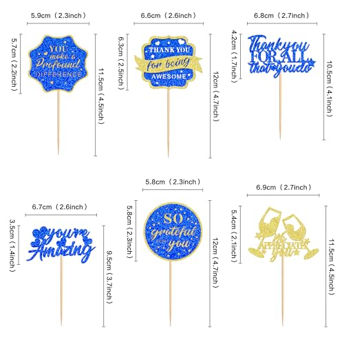 Ercadio 24Pcs We Appreciate You Cupcake Toppers Glitter Blue Gold Thank You Being Awesome Retirement Cupcake Decorations Graduation Parents Appreciation Theme Teachers Mothers Fathers Day Supplies - Image 5