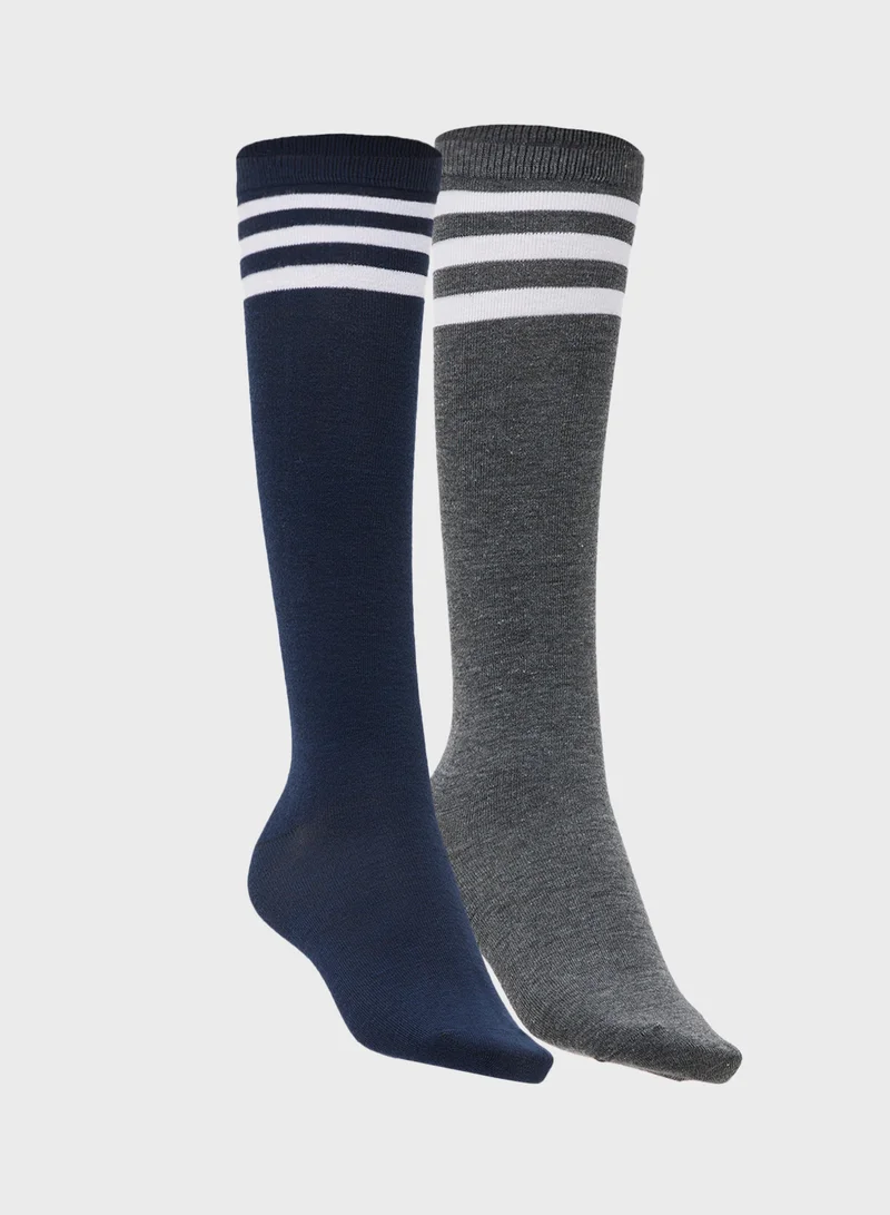 Ginger 2PK Varsity Calf Socks