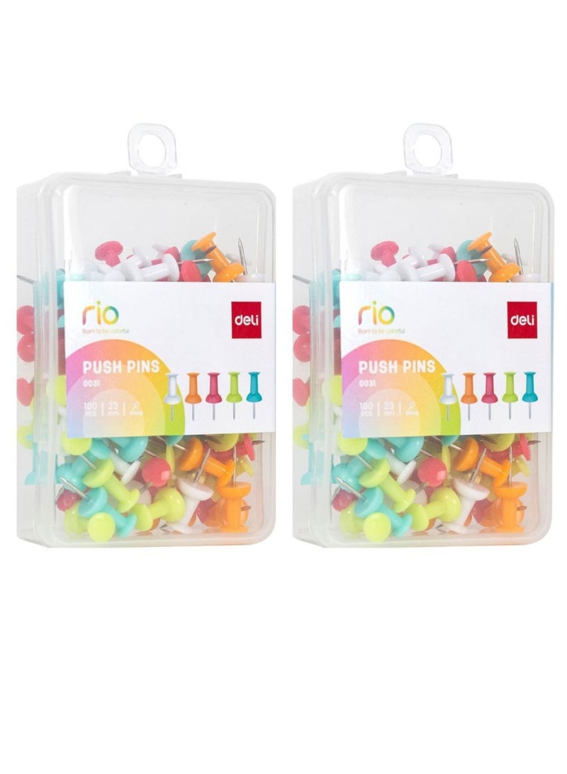 Deli طقم دبابيس دفع مكتبية مكون من 200 قطعة باللون الأحمر/الأصفر/الأخضر - Image 1