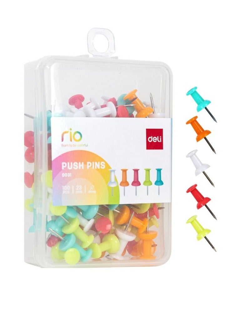 Deli طقم دبابيس دفع مكتبية مكون من 200 قطعة باللون الأحمر/الأصفر/الأخضر - Image 2