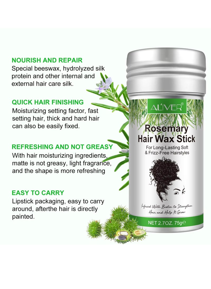 ALIVER 75g Rosemary Hair Wax Stick with 3 PCS Edge Control Brush Hair Slick Stick Wax Stick for Hair Styling & Growth Bristle Brush for Flyaways Teasing Brush for Hair Styling for Hair with Rosemary  - Image 4