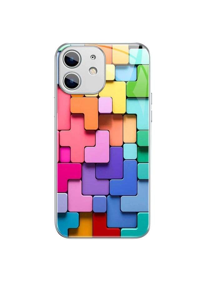 Zaboon Case For iPhone 12 mini Colorful Toy Bricks Pattern Shockproof Glass Phone Case - Image 1