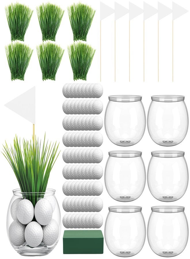 LemonRoad 6 Set Golf Party Table Centerpieces Decorations Include 6 Flower Pots 72 Hollow Golf Balls 6 White Flags 204 Artificial Grass 1 Flower Mud Sport Centerpiece for Sport Birthday Party Supplies - Image 1
