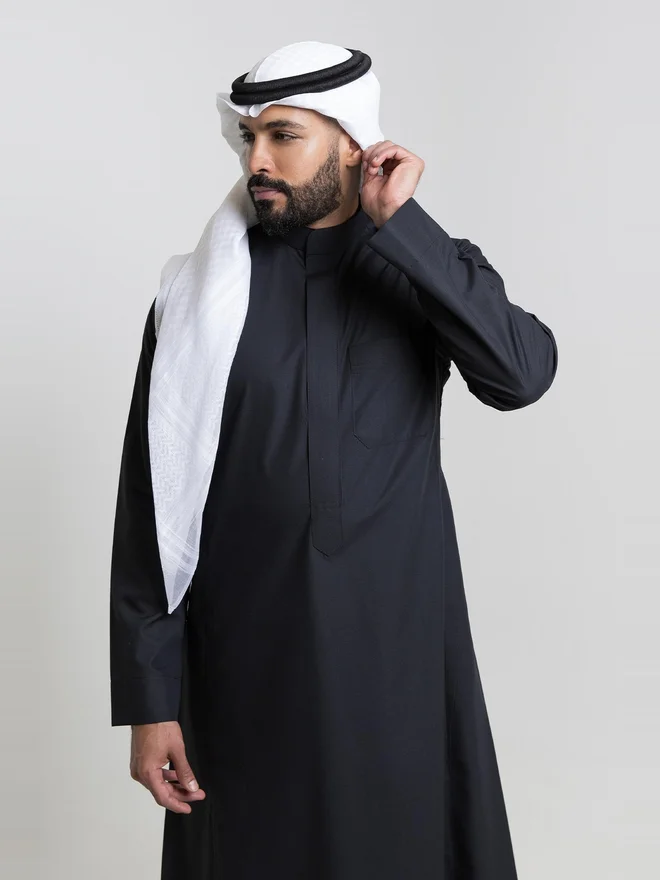 ALSHIAKA Men Classic Summer Thobe, Black - 60inches