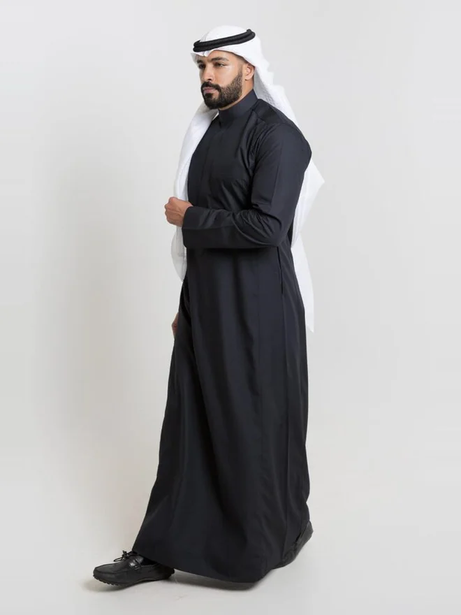 ALSHIAKA Men Classic Summer Thobe, Black - 60inches