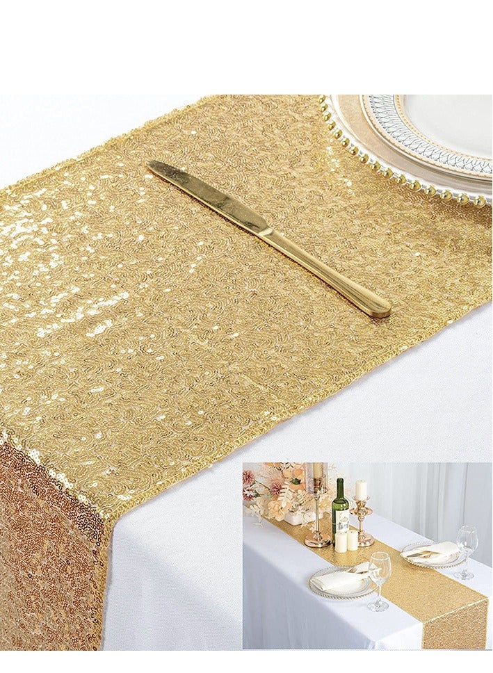 Sequin Embroidery Decorative Tablecloths, Wedding, Festival, Birthday, Dinner, Graduation Ceremony Decorations, Indoor and Outdoor Party Supplies for Home, Restaurants, Hotels, Cafes（30x275cm，Gold） - Image 1