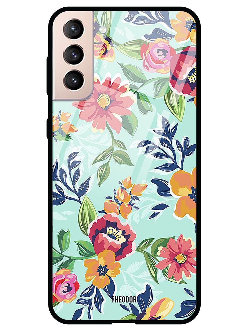 Theodor Protective Tempered Glass Case Cover Samsung Galaxy S21 PLUS  Paint Flowers - Image 1