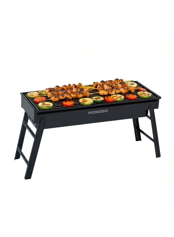 porodo Portable Folding Large BBQ Grill Net with Spacious Cooking Surface, Steel Material, Hand Hooks, Ideal for Outdoor Cooking, Picnic, Patio, Camping, [Grill Spatula & Fork Set Included] - Black - Image 1