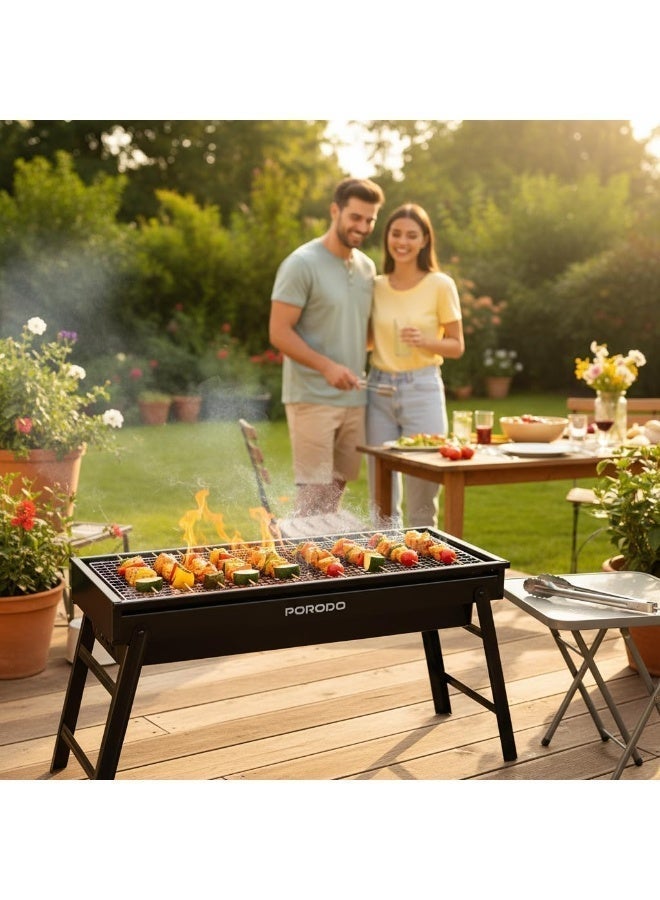 porodo Portable Folding Large BBQ Grill Net with Spacious Cooking Surface, Steel Material, Hand Hooks, Ideal for Outdoor Cooking, Picnic, Patio, Camping, [Grill Spatula & Fork Set Included] - Black - Image 4