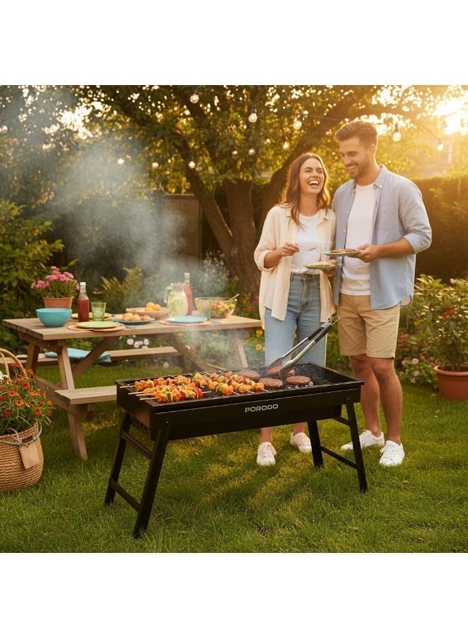 porodo Portable Folding Large BBQ Grill Net with Spacious Cooking Surface, Steel Material, Hand Hooks, Ideal for Outdoor Cooking, Picnic, Patio, Camping, [Grill Spatula & Fork Set Included] - Black - Image 3