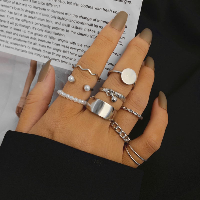 YEEZII 68 Pcs Silver Knuckle Rings Set for Women, Stackable Rings Boho Joint Finger Midi Rings Hollow Carved Crystal Stacking Rings Pack - Image 3