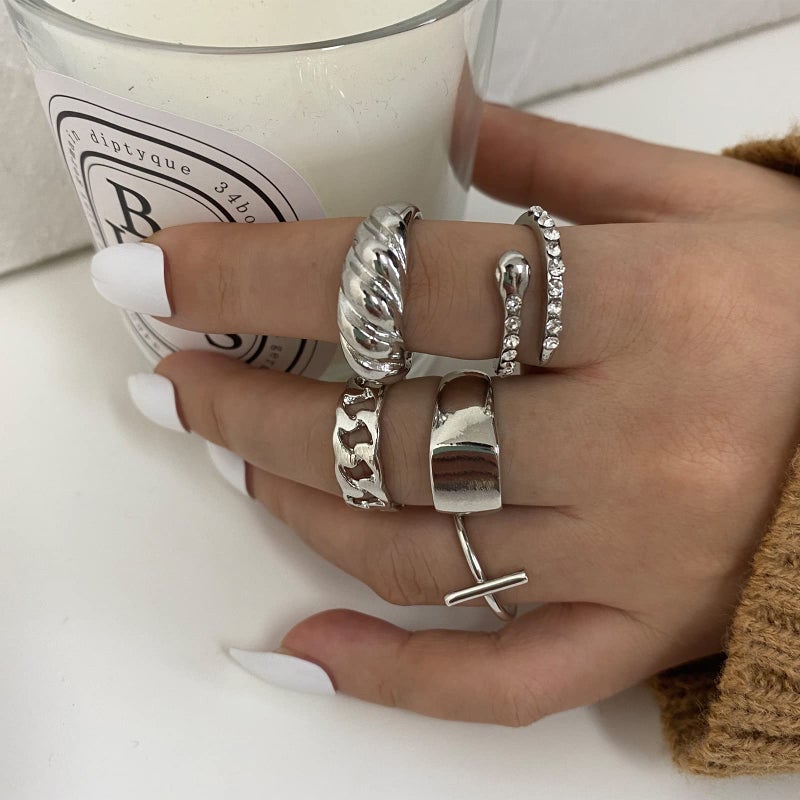 YEEZII 68 Pcs Silver Knuckle Rings Set for Women, Stackable Rings Boho Joint Finger Midi Rings Hollow Carved Crystal Stacking Rings Pack - Image 5