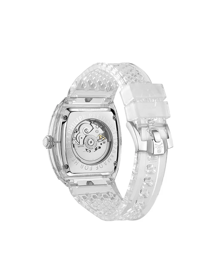 PHILIPP PLEIN The $Keleton Crystal Men's 44mm Watch with Tonneau Bezel, Hex Bolt Detailing, and Clear TPU Strap - Automatic  Timepiece