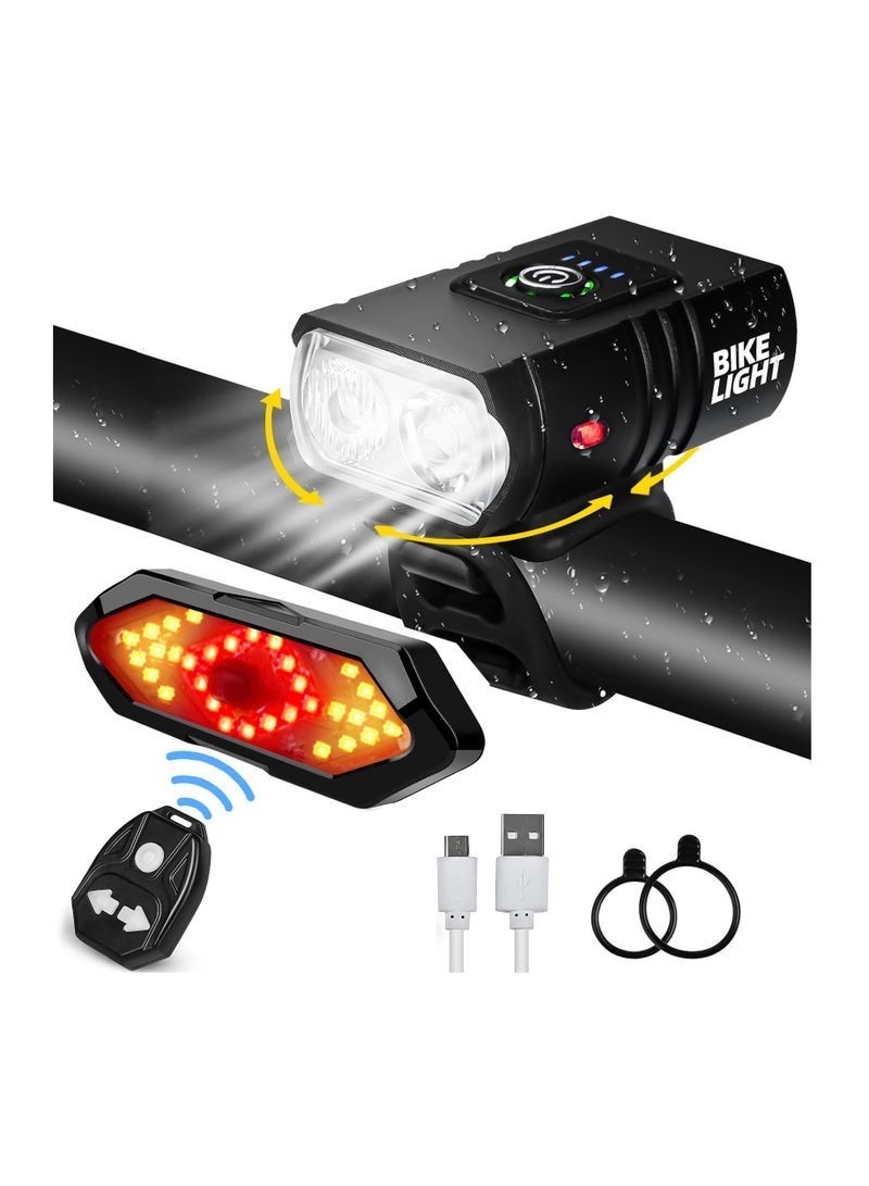 Bike Lights Set, USB Rechargeable Bicycle Light Front, Back, 1000 Lumen Bicycle Headlight and Rear Taillight with Turn Signal & Horn, Waterproof and 5,6 Lighting Modes for Night Cycling Road Mountain - Image 1