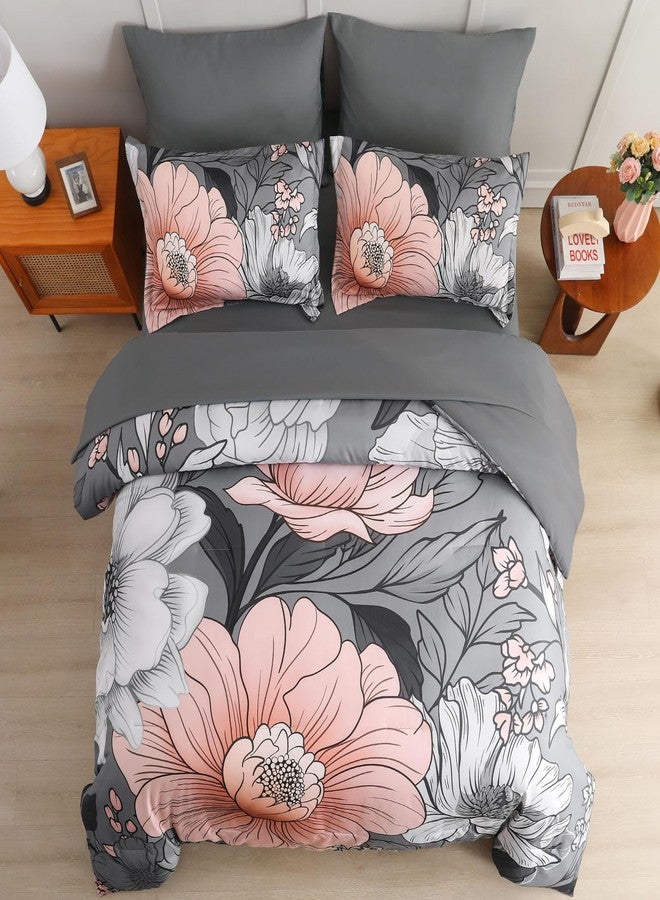 Xruibed King Comforter Set 7 Pieces Grey Floral Comforter Set King Size Bed in a Bag Flower Bedding Sets Lightweight Boho Bed Set with Sheet,Pillowcases&Shams for All Season - Image 4