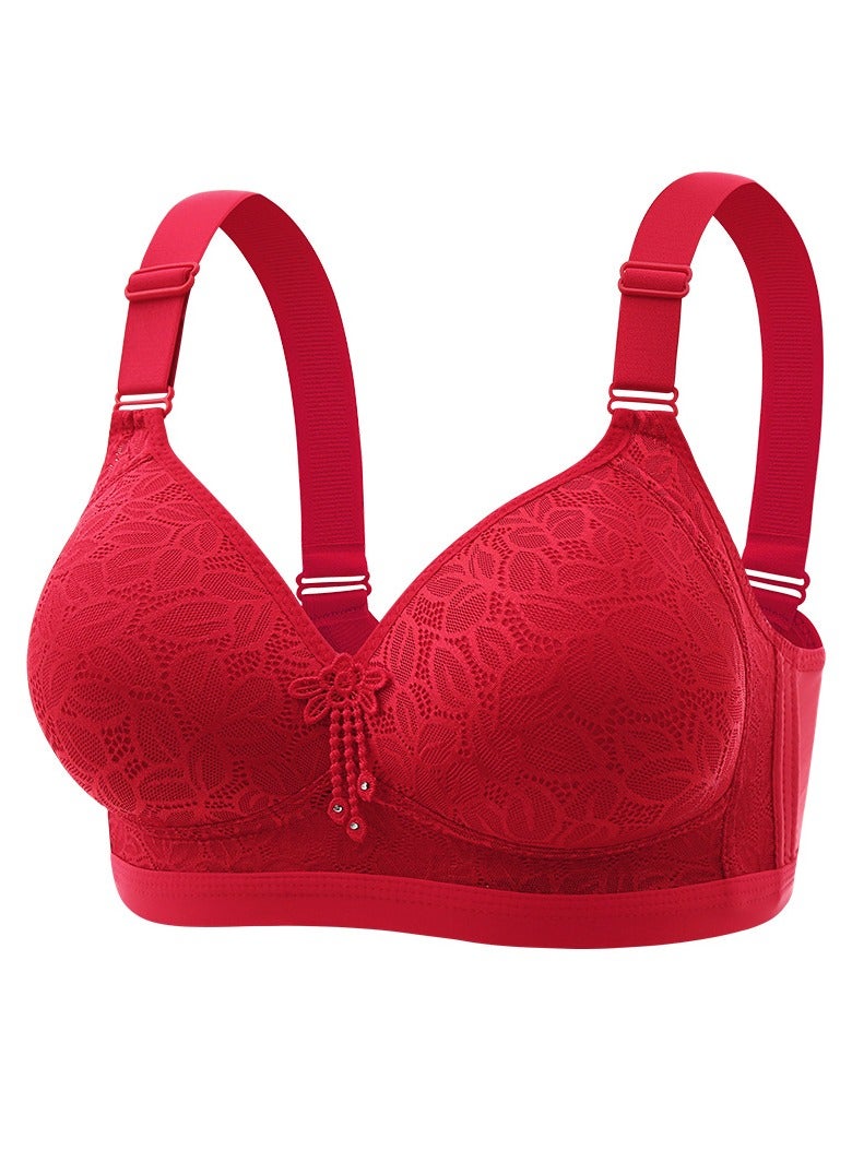 Loquat Womens Soft Smoothing Lace Bras Unpadded wireless Bra Red