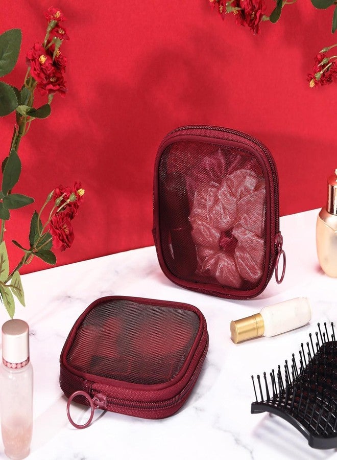 Fennec Mart 4pcs Mesh Makeup Pouch Small Cosmetic Bags for Women, 4.7" Square Nylon Mini Zipper Organizer for Lipstick, Coins, Toiletries, Accessories - Compact Travel Pouches for Purse & Bag (Maroon) - Image 5