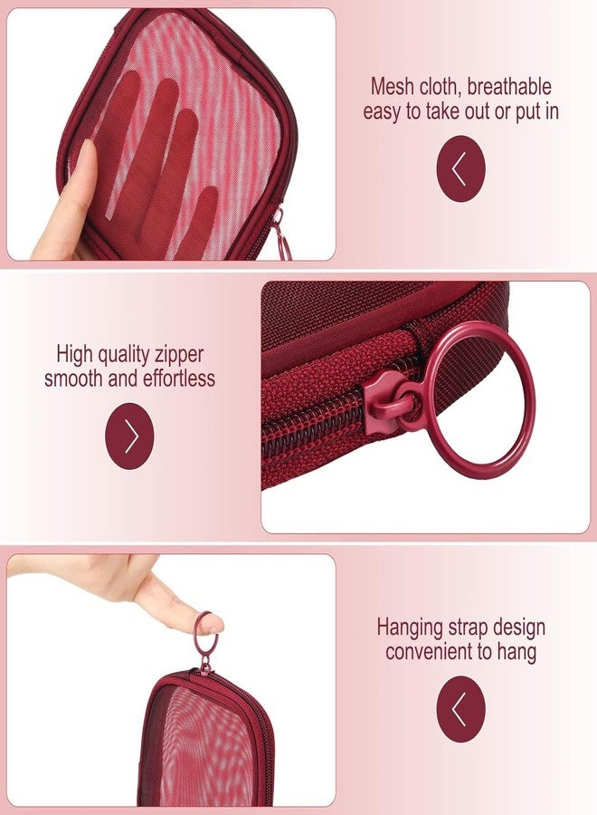 Fennec Mart 4pcs Mesh Makeup Pouch Small Cosmetic Bags for Women, 4.7" Square Nylon Mini Zipper Organizer for Lipstick, Coins, Toiletries, Accessories - Compact Travel Pouches for Purse & Bag (Maroon) - Image 3