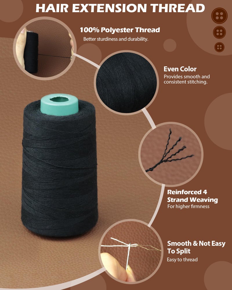 FIVEIZERO 900yd Hair Extension Thread with 30 PCS T/C/J/I Needles Using,Black Hair Weave Threads,Sew in Needle and Thread for Hair Extensions,Hand Sewing,Making Wigs DIY - Image 4