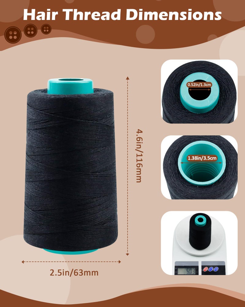 FIVEIZERO 900yd Hair Extension Thread with 30 PCS T/C/J/I Needles Using,Black Hair Weave Threads,Sew in Needle and Thread for Hair Extensions,Hand Sewing,Making Wigs DIY - Image 2