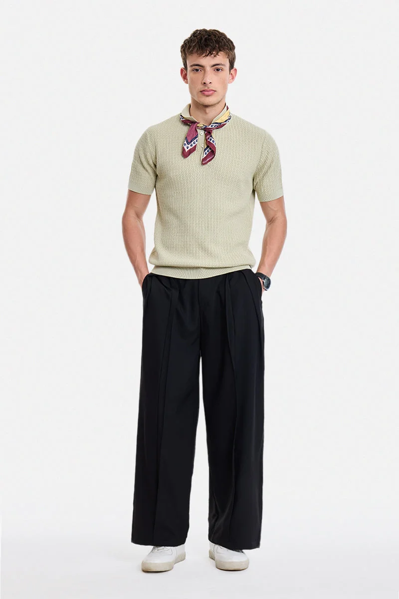 سنيتش Black Solid Wide Leg Casual Trousers