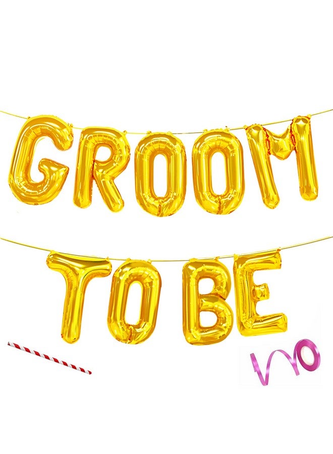 Propsicle 16" Groom To Be Letter Balloon Pack of 9 Golden For Bachelors Party Decoration Banner (Aluminium) - Image 1