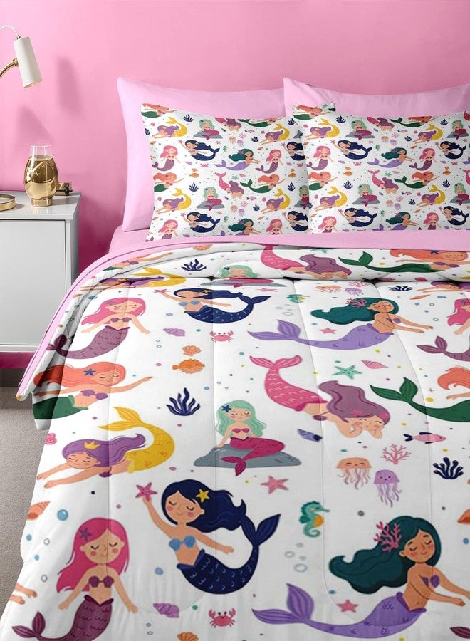Nesker 5 Pcs Comforter Set Twin Size, Colorful Mermaid Princess Bedding for Kids Teen, Cartoon Sea Animals Bed Sheet with Pillowcase & Sham - Image 5